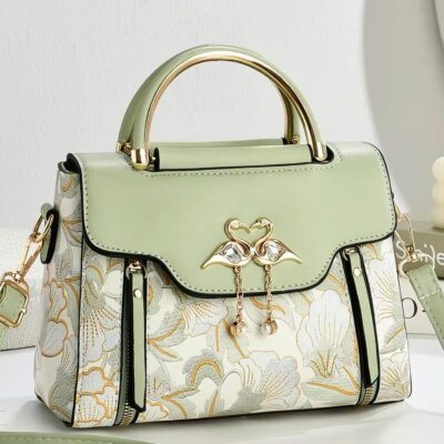 👜 MUSEUM | Artistic Charm: Azure Feather Floral Series Gold Thread Jacquard Swan Lock Handbag