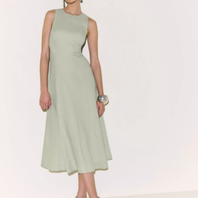 👜 MUSEUM | French-Style Cinched Waist Round Neck Sleeveless Linen Vest Dress Long Skirt Women's Summer