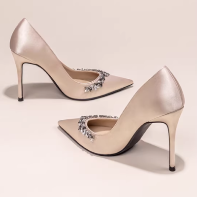 👜 MUSEUM | Artistic Charm: Women’s High Heels Early Spring New Pointed French Style Rhinestone Bridesmaid Shoes Engagement Shoes Nude Color