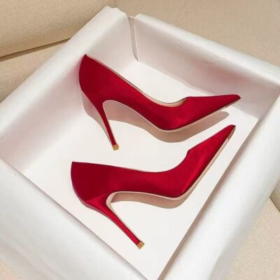 👠 MUSEUM | Fiery Soul: Crimson Flame Collection Red Satin Pointed-Toe Stilettos