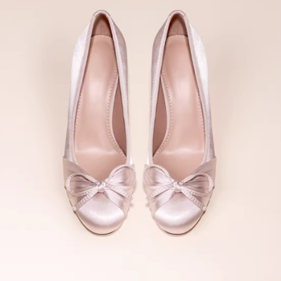 👜 MUSEUM | High-Heeled Women's Thin Heel Round Toe Bow Satin Engagement Shoes Single Shoes 2026 New Style