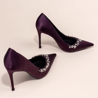 👜 MUSEUM | High-Heeled Women's 2026 Spring And Autumn New Thin-Heeled Pointed Toe Rhinestone Shallow French-Style Elegant Single Shoes In Purple