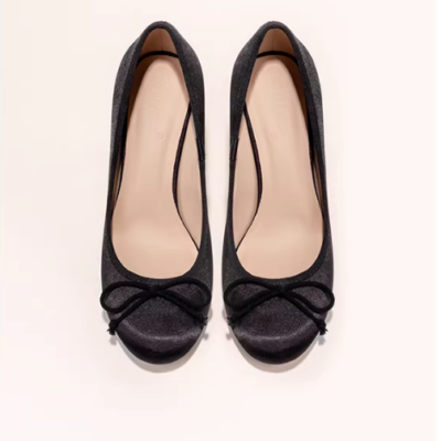 👜 MUSEUM | High-Heeled Thin-Toe Round-Toe Bow French Ballet Flats In Black, Elegant And Not Tiring