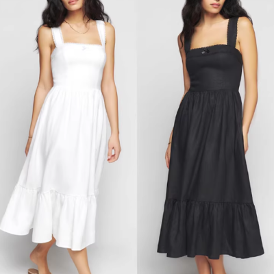 👜 MUSEUM | French-Style Cotton And Linen Cinched Waist Wide-Strap Dress Long Dress For Women