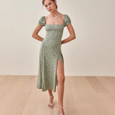 👜 MUSEUM | Off-Shoulder Short Sleeve Dress, French Retro Style, Chiffon, High Waist, Slit Long Dress, Summer Women