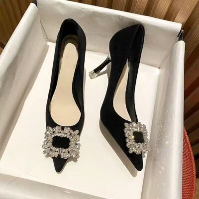 👠 MUSEUM | Classic Revival: Midnight Corona Collection Square Buckle Rhinestone Velvet High Heels